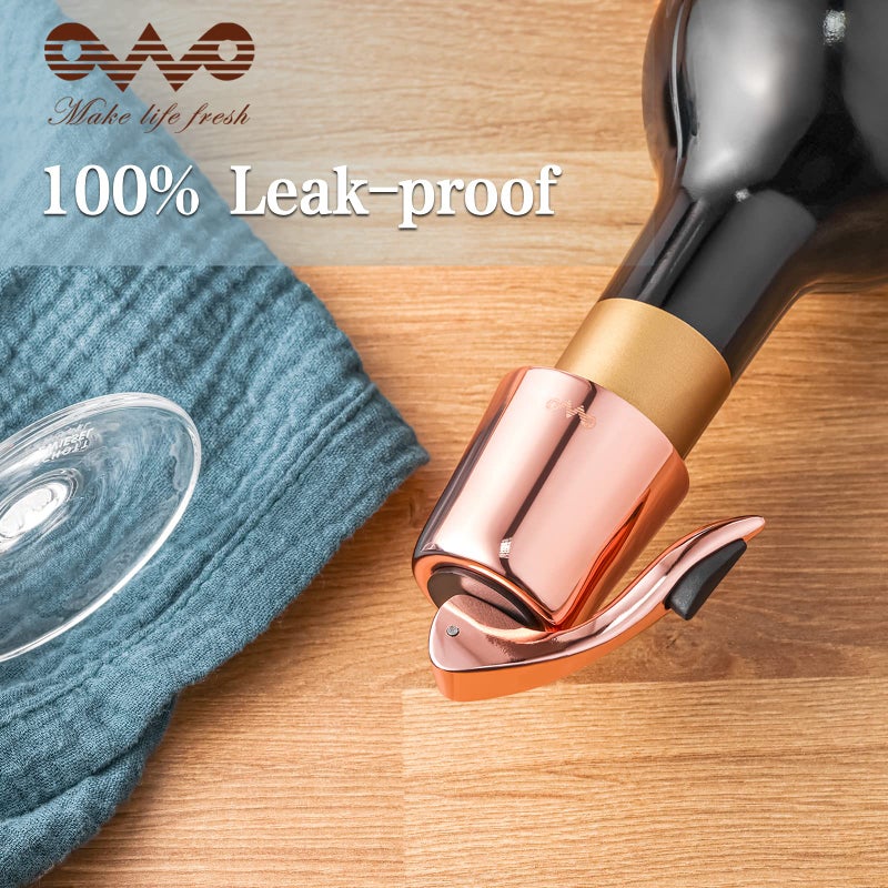 OWO Stainless Steel Wine Bottle Stopper, Reusable Wine Saver with Silicone Seal, Decorative Bottle Sealer, Keeps Fresh (Rosegold, 2 Pack) - Image 4